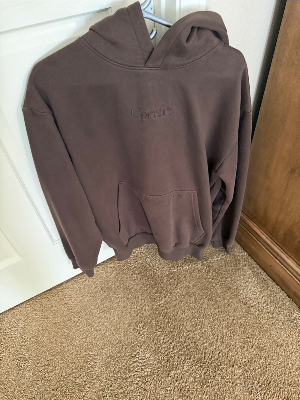 Comfit Embroidered Logo Hoodie in Deep Brown